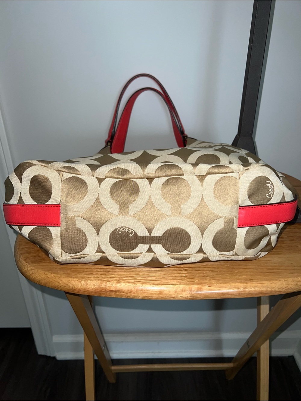Coach Madison Op Art Maggie Hobo Bag – Khaki/Coral - Picture 12 of 14